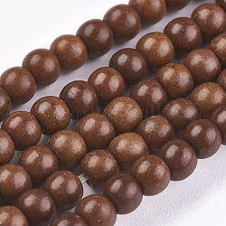 Синтетических нитей бирюзовые бусы, окрашенные, круглые, седло коричневый, 4 мм, отверстие : 1 мм, около 110 шт / нитка, 15.6 дюйм