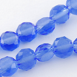 Frosted Glass Bead Strands, Faceted, Flat Round, Royal Blue, 12x7mm, Hole: 2mm