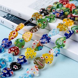 Millefiori mano fili perle cuore di vetro, colorato, 12x12x3.5mm, foro: 1mmk, 33 pcs / Filo, 13.7 pollice