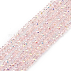 Transparent galvanisieren Glasperlen Stränge, facettiert, Rondell, ab Farbe plattiert, rosa, 4~4.5x3~3.5 mm, Bohrung: 0.8 mm, ca. 150~152 Stk. / Strang, 17.91~19.69 Zoll (45.5~50 cm)