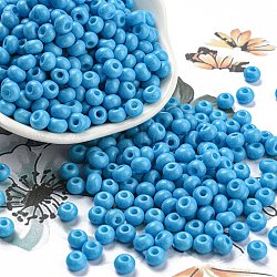 Nachahmung von Jadeglas-Saatperlen, Glanz, Backen Farbe, Runde, Licht Himmel blau, 5.5x3.5 mm, Bohrung: 1.5 mm