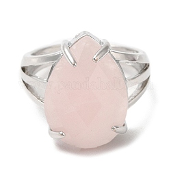 Anillos ajustables en forma de lágrima de cuarzo rosa natural, anillo de latón platino, sin plomo y el cadmio, nosotros tamaño 7 (17.3 mm)