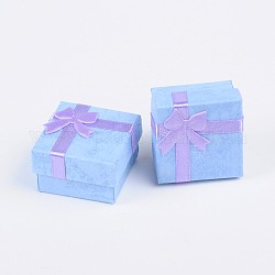 Anello scatole di cartone, con raso nastri bowknot esterno, quadrato, blu fiordaliso, 41x41x26mm