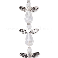 Brins de perles de verre transparentes en forme de fée d'ange, galvanoplastie, avec des perles d'ailes en alliage de style tibétain et du fil de nylon, clair, 27x23.5x10mm, Trou: 0.7mm, Environ 6 pcs/chapelet, 6.30 pouce (16 cm)