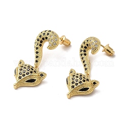 Boucles d'oreilles pendantes en laiton renard, avec zircons, véritable 18k plaqué or, 34x16mm