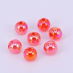 Galvanoplastie craquelé perles acryliques, de couleur plaquée ab , ronde, cramoisi, 10mm, Trou: 2mm, environ 940 pcs/500 g