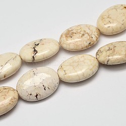 Brins de perles de magnésite naturelle ovales plats, blanc crème, 26x18x8mm, Trou: 1mm, Environ 16 pcs/chapelet, 15.7 pouce