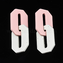 Handgefertigte Verbindungsringe aus Fimo, doppeltes Sechseck, rosa-weiß, 61 mm, Ring: 37x25x2.5 mm