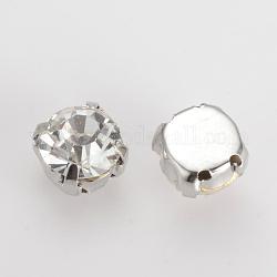 Cose en el rhinestone, Diamantes de imitación de cristal, abalorios montee, con ajustes de puntas de latón, accesorios de prendas de vestir, plano y redondo, Platino, 5x4.5mm, aproximamente 1440 unidades / bolsa