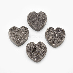 Cabujones de cristal de cuarzo druzy natural, teñido, corazón, gris pizarra, 14x14x5~7mm