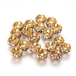 Brass Rhinestone Spacer Beads, Grade A, Wavy Edge, Raw(Unplated), Nickel Free, Rondelle, Crystal, 7x3.2mm, Hole: 1mm