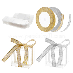 Benecreat transparente kunststoff pvc box geschenkverpackung, mit glitzerndem Metallband, Mischfarbe, 6-1/8x4 Zoll (15.7x10 cm), Würfel: 5x5x5 cm, 50 Stück