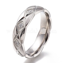 304 anelli in acciaio inox, con chiaro zirconi, texture, rombo, colore acciaio inossidabile, taglia 6~9 degli stati uniti, diametro interno: 16~19mm