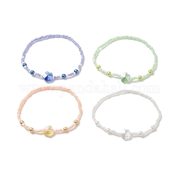 Bracelets en perles de rocaille de verre pour femmes, bracelets extensibles en verre de fleurs, couleur mixte, diamètre intérieur: 2 pouce (5.2 cm)