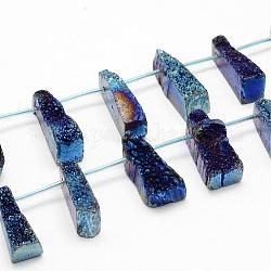 Гальванические природный кварц нитей кристалл бисера, druzy кристалл, самородки, окрашенные, синие, 21~32x10~15x6~9 мм, отверстие : 2 мм, около 20 шт / нитка, 16.1 дюйм