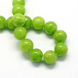 Chapelets de perles de pierres en jade jaune teinte, ronde, jaune vert, 10mm, Trou: 1mm, Environ 40 pcs/chapelet, 15.7 pouce
