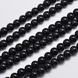 Chapelets de perles en jade de malaisie naturelle, ronde, teinte, noir, 8mm, Trou: 1mm, Environ 48 pcs/chapelet, 15 pouce