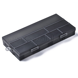 Rectangle Polypropylene(PP) Bead Storage Containers, with Hinged Lid and 8 Grids, Frosted, Black, 25.3x12.4x3.6cm, Hole: 8mm, Compartment: 54~247x34~47mm