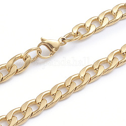 Men's 304 Stainless Steel Cuban Link Chain Necklaces, with Lobster Claw Clasps, Golden, 35.43 inch(90cm)