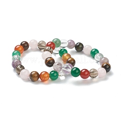 Bracelets extensibles en pierre naturelle de richesse mixte, ronde, perles: 10~10.5 mm, diamètre intérieur: 2 pouce (5.15 cm)