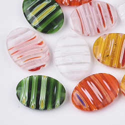 Abalorios de vidrio millefiori artesanal, oval, color mezclado, 25x18~19x6mm, agujero: 1.2 mm