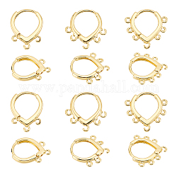 BENECREAT 12Pcs 3 Style Brass Hoop Earring Findings, with Loops, Teardrop, Real 18K Gold Plated, 17.5~18x15~19x2.5~3mm, Hole: 1.2mm, Pin: 0.8~1mm, 4Pcs/style