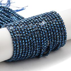 Placcare trasparente perle di vetro fili, arcobaleno placcato, tondo sfaccettato, Blue Marine, 3x2.5mm, Foro: 0.7 mm, circa 149pcs/filo, 14.57'' (37 cm)
