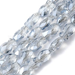 Transparentes perles de verre de galvanoplastie brins, perle plaquée lustre, facette, poisson, bleu acier clair, 10.5x6x5mm, Trou: 1.4mm, Environ 55 pcs/chapelet, 21.97 pouce (55.8 cm)