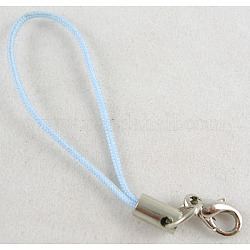 Cord Loop Mobile Phone Straps, with Brass Lobster Claw Clasps, Light Blue, 60mm