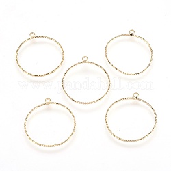 Brass Pendants, Ring, Nickel Free, Real 18K Gold Plated, 28x25x1mm, Hole: 1.5mm
