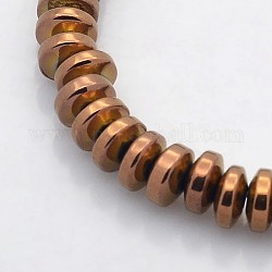 Chapelets de perles en rondelles d'hématite synthétique électrolytique non magnétique, cuivre plaqué, 6x3mm, Trou: 1mm, Environ 140 pcs/chapelet, 15.7 pouce