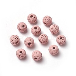 Cuentas de roca de lava natural sin encerar, para perfume perlas de aceite esencial, perlas de aromaterapia, teñido, redondo, rosa, 8.5mm, agujero: 1.5~2 mm