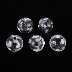 Perle di globo di vetro soffiato a mano trasparente, modello punto d'onda, tondo, bianco, 13.5~14.5x14~15mm, Foro: 1~2 mm