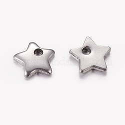 304 charms in acciaio inox, stella a cinque punte, colore acciaio inossidabile, 6x6x1mm, Foro: 0.5 mm