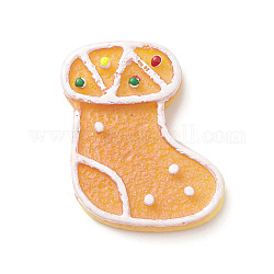 Cabochon decodificati di biscotti natalizi in resina opaca e imitazione plastica, sabbia marrone, calza natalizia, 25x21x5mm