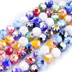 Facettes main ronde perles de verre de millefiori brins, de couleur plaquée ab , couleur mixte, 9.5~10mm, Trou: 1.5mm, Environ 38 pcs/chapelet, 14.1 pouce