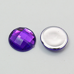 Cabochons à dos plat de strass d'imitation acrylique de Taiwan, facette, demi-rond / dôme, violet, 18x5mm, 200 pcs /sachet 