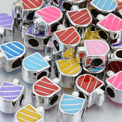 UV Plating Acrylic European Beads, with Enamel, Large Hole Beads, Mixed Color, Lolly, Platinum, 13x10x7mm, Hole: 4mm