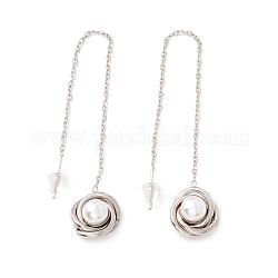 Longue chaîne avec boucles d'oreilles pendantes en perles de plastique, 304 fil d'oreille en acier inoxydable pour femme, couleur inoxydable, 105mm, pin: 1 mm