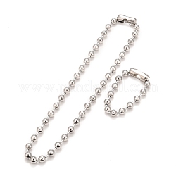 304 Stainless Steel Ball Chain Necklace & Bracelet Set, Jewelry Set with Ball Chain Connecter Clasp for Women, Stainless Steel Color, 8-5/8 inch(22~62cm), Beads: 10mm