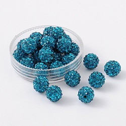 Perles de strass en argile polymère, Perles de boule pavé disco , Grade a, ronde, la moitié foré, zircon bleu, 8mm, Trou: 1mm