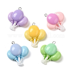 Opaque Resin Pendants, Balloon Charms with Platinum Plated Iron Loops, Mixed Color, 30x25x9mm, Hole: 2mm