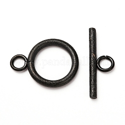 304 fermoir à bascule texturé en acier inoxydable, anneau, électrophorèse noir, anneau: 18.5x14x2 mm, Trou: 3mm, barre: 20x7x2, Trou: 3mm