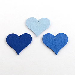 Dyed Heart Wood Pendants, Mixed Color, 40x44x2mm, Hole: 2mm