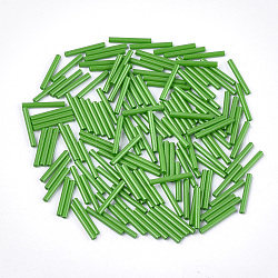 Pintura para hornear cuentas de vidrio bugle, agujero redondo, verde, 15~15.5x2mm, agujero: 0.8 mm, aproximamente 5000 unidades / bolsa