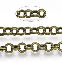 Cadenas rolo de hierro, dobles cadenas de eslabones, sin soldar, con carrete, Bronce antiguo, link: 5x0.8 mm, aproximadamente 82.02 pie (25 m) / rollo
