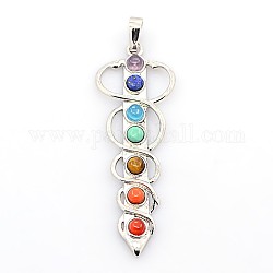 Natural & Synthetic Mixed Stone Chakras Big Pendants, with Alloy Findings, Platinum, 58x20x4mm, Hole: 5x8mm