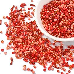 Perles de rocailles en verre de couleurs intérieures opaques et transparentes, trou rond, rond & tube, rouge, 2~3x1.5~9mm, Trou: 0.8~1mm