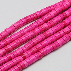 Synthetic Turquoise Beads Strands, Heishi Beads, Dyed, Flat Round/Disc, Deep Pink, 8x3~4mm, Hole: 1mm, about 110pcs/strand, 15.75 inch