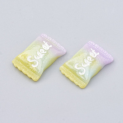 Farbverlauf Candy Harz Cabochons, Nachahmung Geleeart, Wort Süßigkeiten, Gelb, 23x15x5 mm